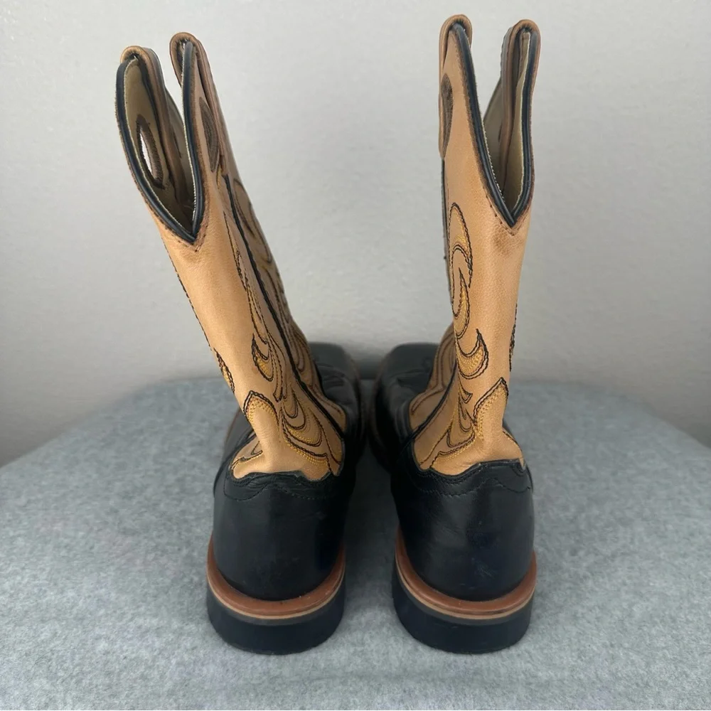 Smoky Mountain Leather Cowboy Boots Tan & Black Size Youth 4.5 Western Rodeo